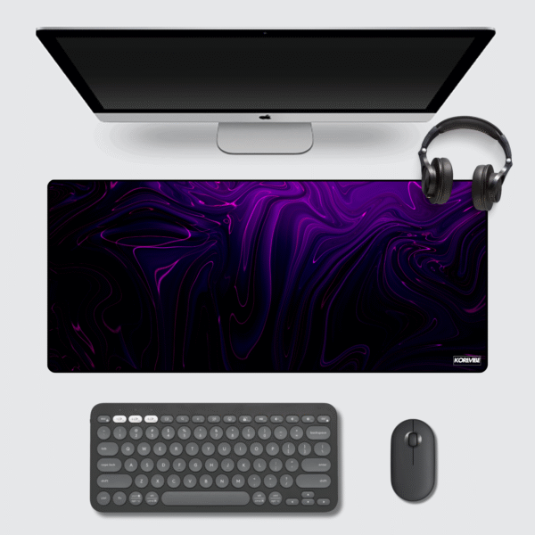 Abstract Liquid Purple Gaming Mouse Pad 60×30 cm – abstract fluid purple and neon color splash design