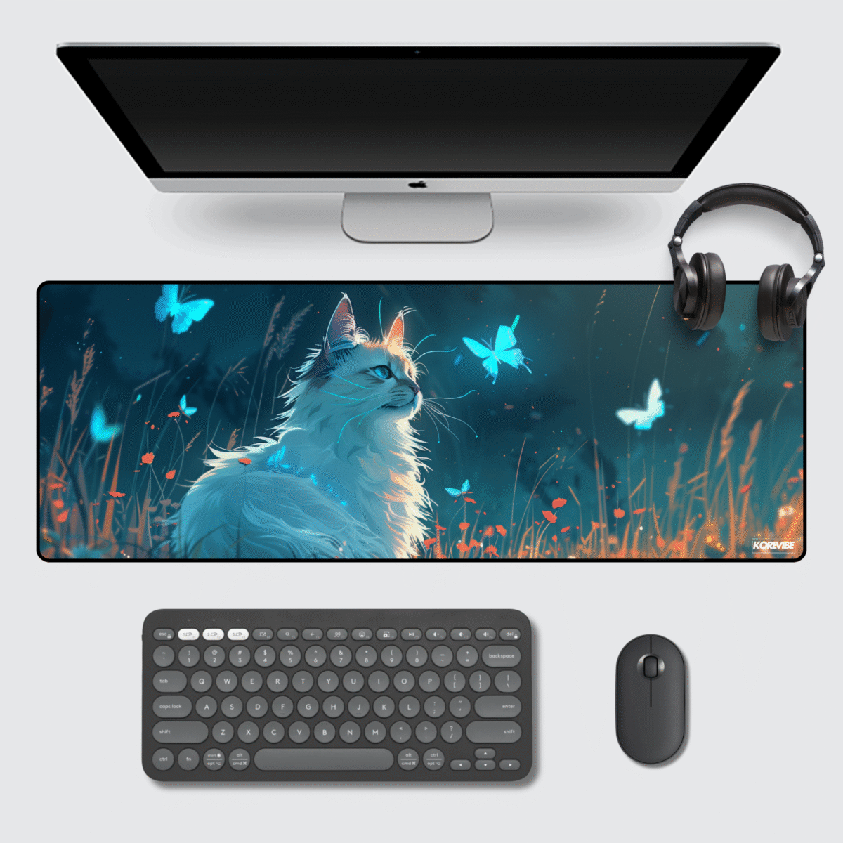 Cat Gaming Mouse Pad 80×33 cm – XL extended non-slip cat-themed desk mat, 3mm thick.