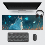 Cat Gaming Mouse Pad 80×33 cm – XL extended non-slip cat-themed desk mat, 3mm thick.