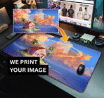 Custom Gaming Mouse Pad on desk — personalized design example workspace.