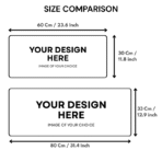 Custom Gaming Mouse Pad size comparison — 60×30 cm and 80×33 cm, 3mm thick.