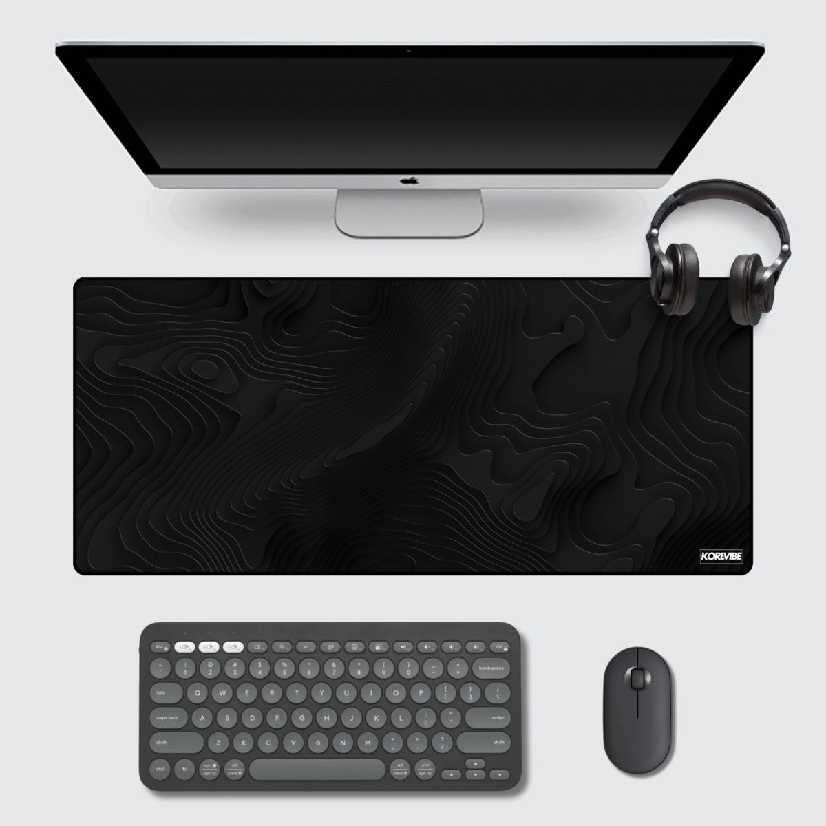 Dark Topography Gaming Mouse Pad 60×30 cm – abstract 3D contour map design, non-slip desk mat