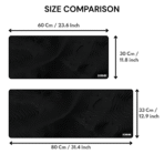 Dark Topography Gaming Mouse Pad size comparison β available in 60Γ30 cm and 80Γ33 cm sizes, 3 mm thick