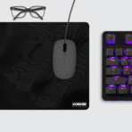 Dark Topography Gaming Mouse Pad on desktop β sleek black contour map design for modern workspaces