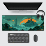 Emerald Cybertown Gaming Mouse Pad 80×33 cm – extended 3 mm thick non-slip cyberpunk desk mat