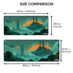 Emerald Cybertown Gaming Mouse Pad size comparison – available in 60×30 cm and 80×33 cm sizes, 3 mm thick