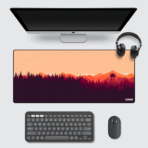 Firewatch Gaming Mouse Pad 60×30 cm – minimalist sunset forest desk mat with 3 mm cushioning