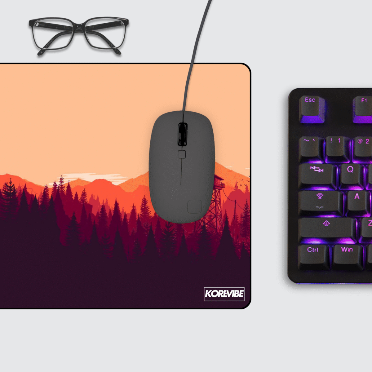 Firewatch Gaming Mouse Pad on desktop – minimalist mountain landscape mouse pad for gamers and offices