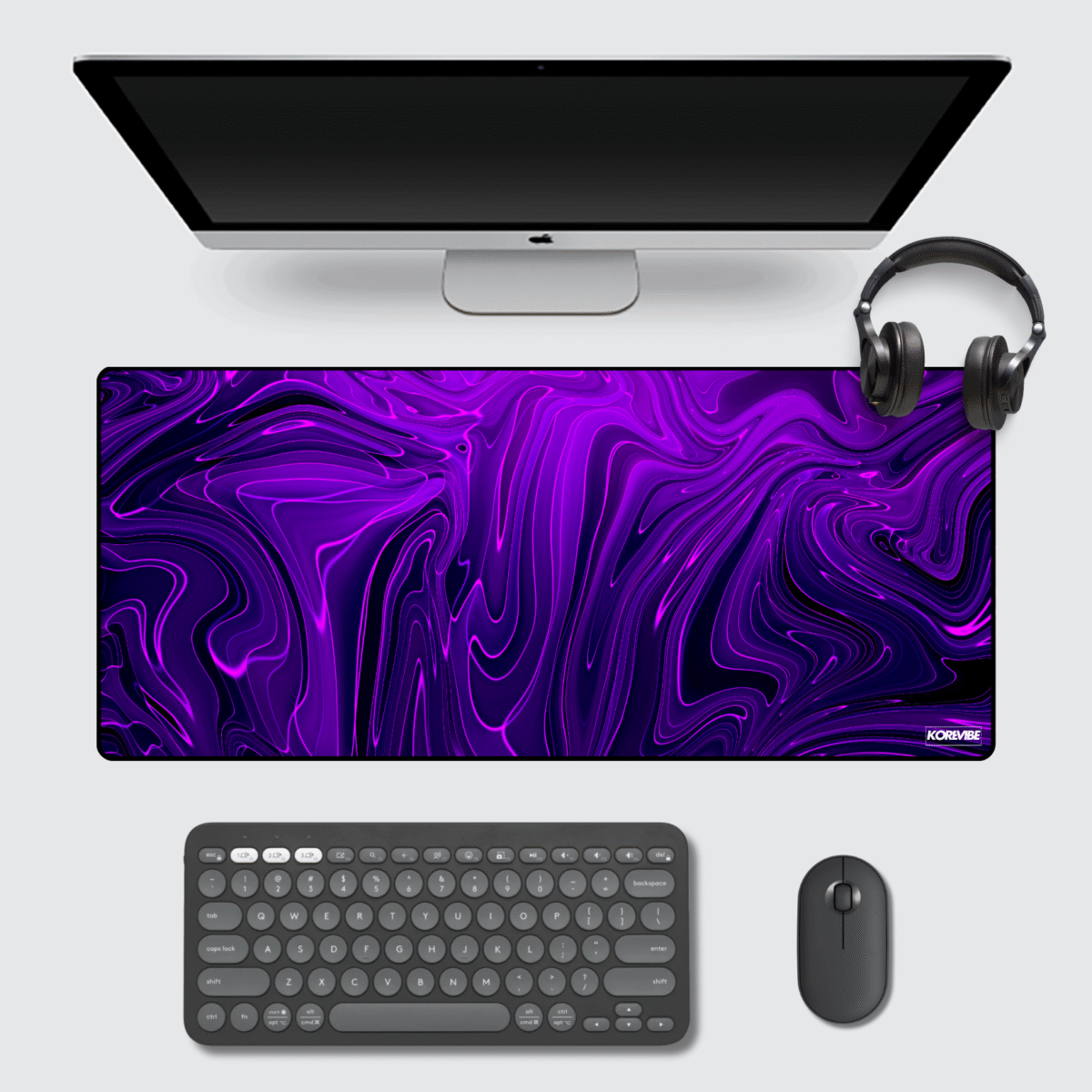 Fluid Abstract Gaming Mouse Pad 60×30 cm – violet and magenta ink swirl desk mat, 3mm thick
