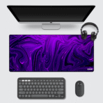 Fluid Abstract Gaming Mouse Pad 60×30 cm – violet and magenta ink swirl desk mat, 3mm thick