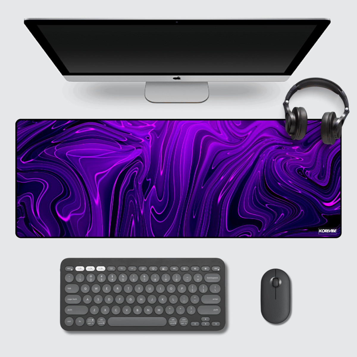 Fluid Abstract Gaming Mouse Pad 80×33 cm – large violet marble design, non-slip desk mat