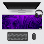 Fluid Abstract Gaming Mouse Pad 80×33 cm – large violet marble design, non-slip desk mat