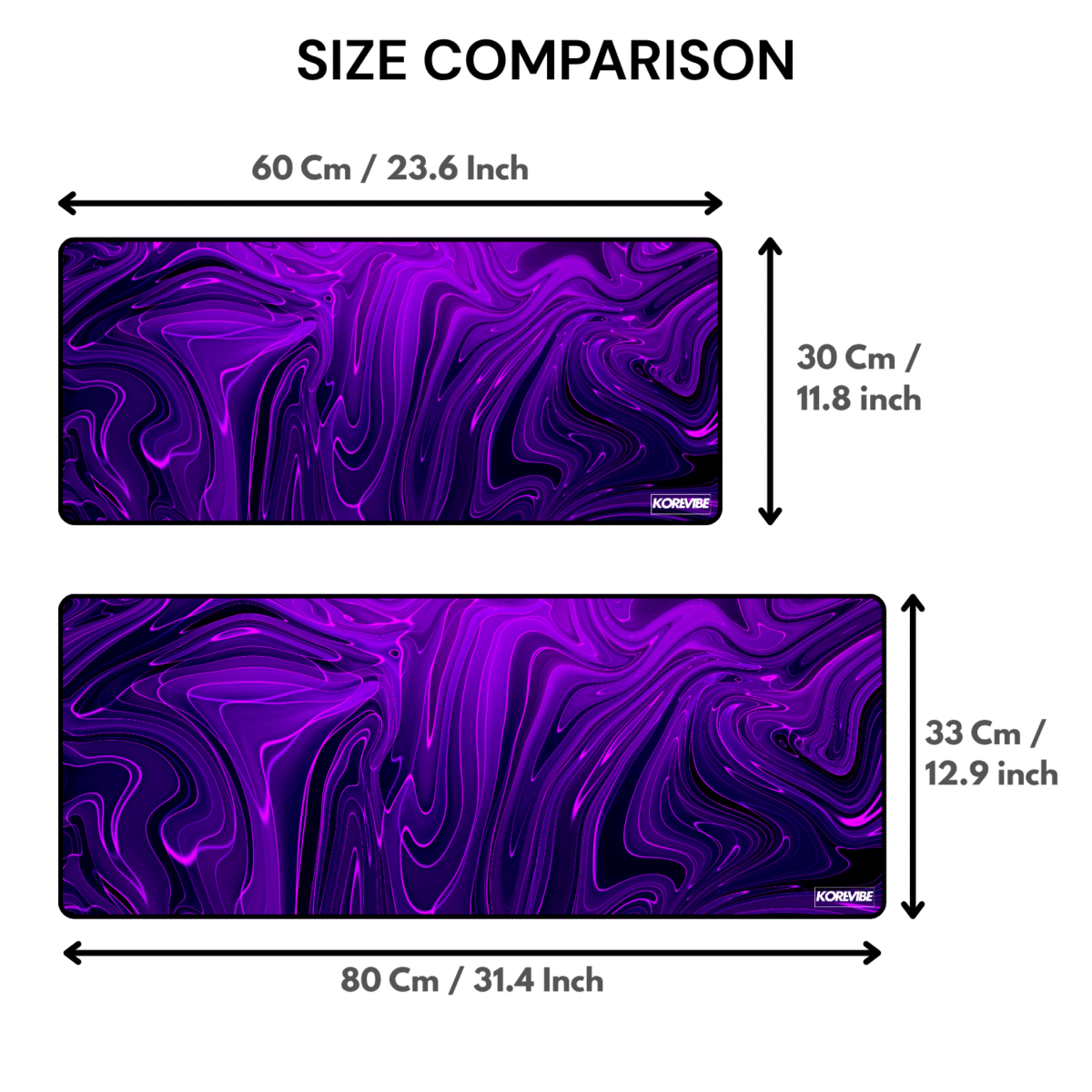 Fluid Abstract Gaming Mouse Pad size comparison – available in 60×30 cm and 80×33 cm, 3mm thick