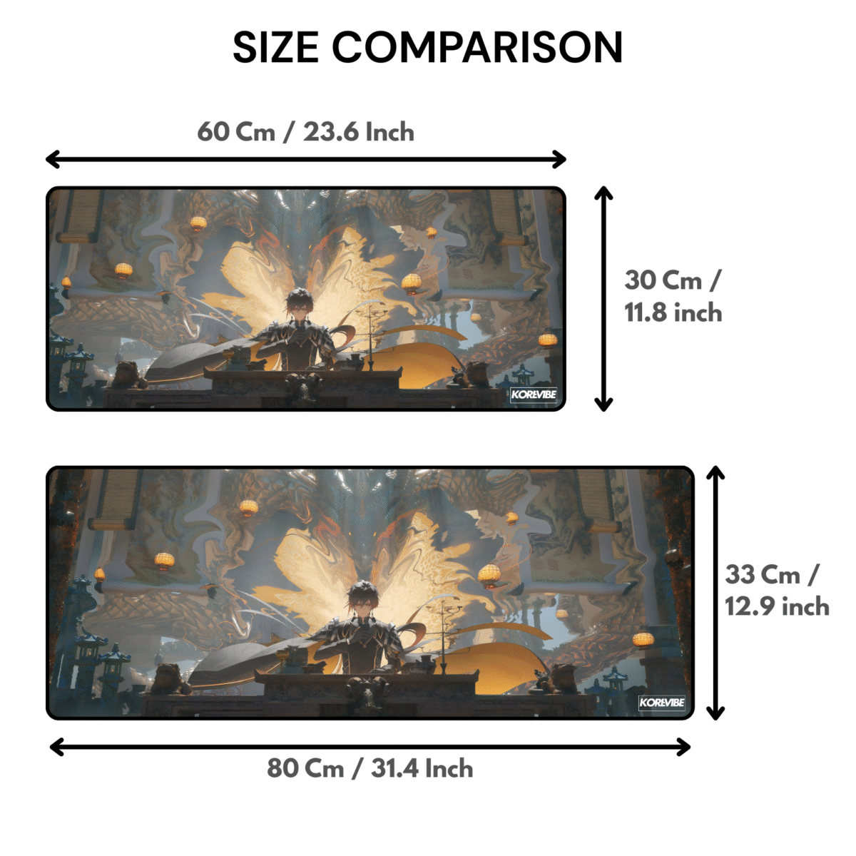 Genshin Impact Zhongli Gaming Mouse Pad SIZE COMPARISON