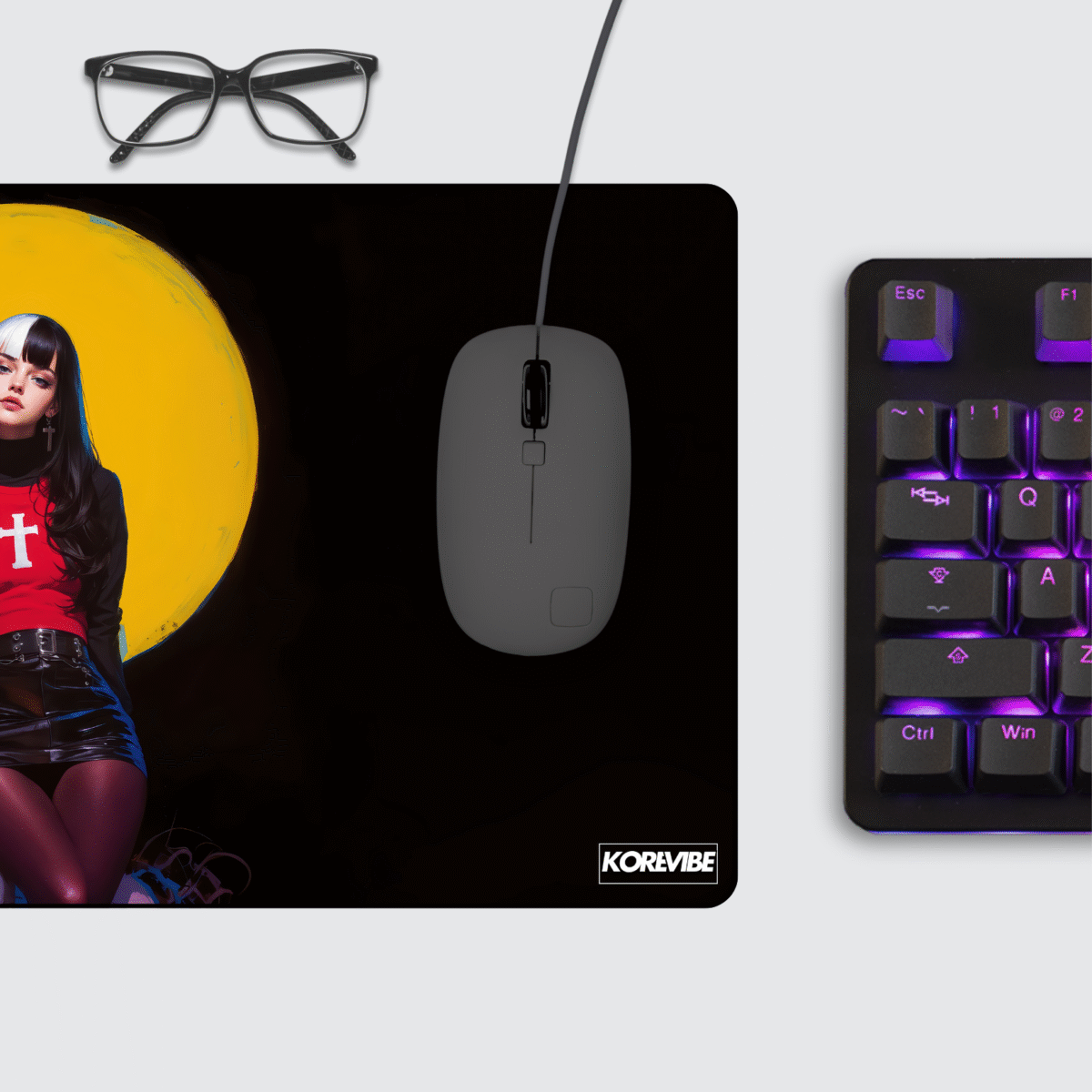Gothic Anime Girl Gaming Mouse Pad on desktop – extended non-slip mat for gamers and professionals.