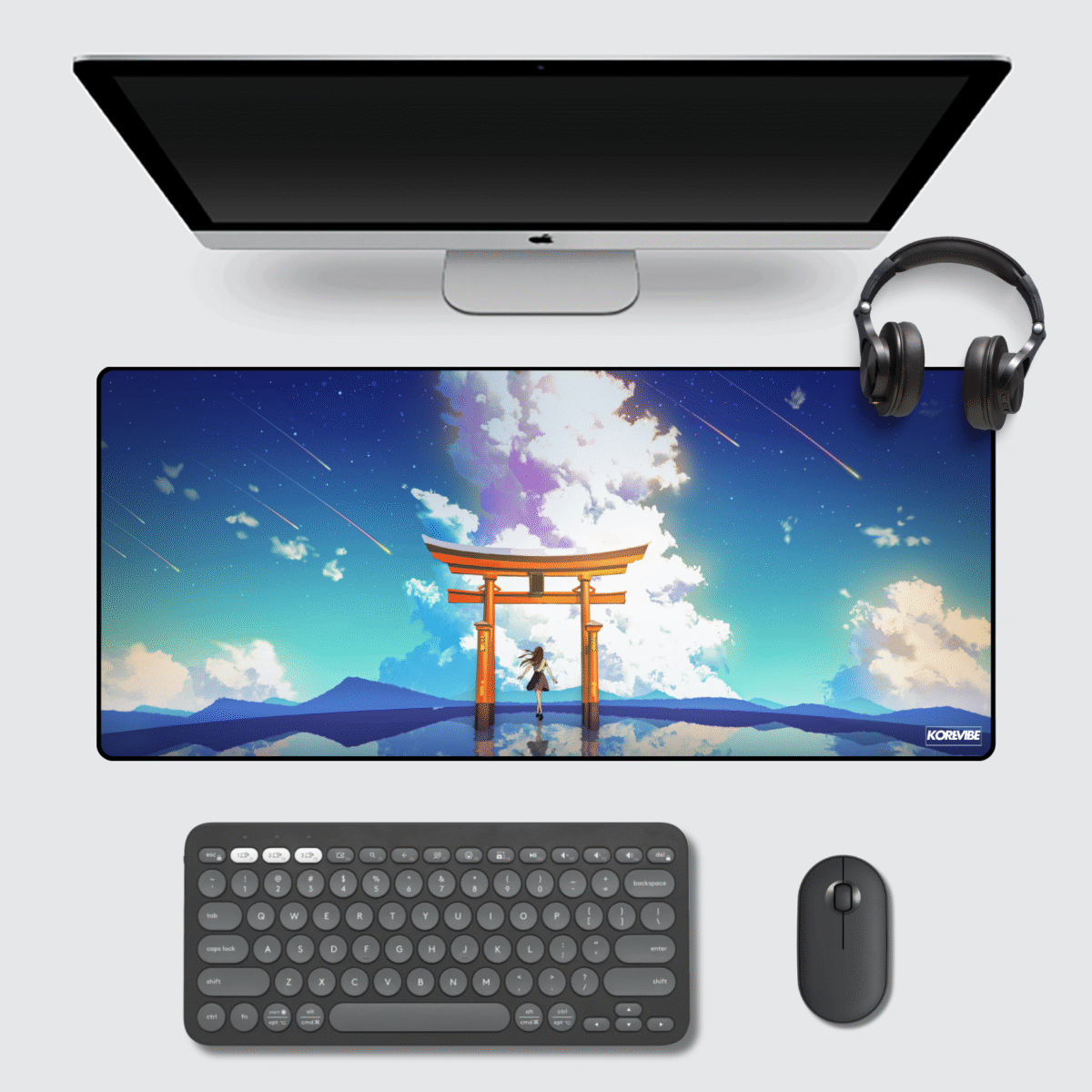 Japanese Shrine Gaming Mouse Pad 60×30 cm – compact extended desk mat with starry sky and reflection design.
