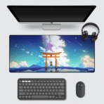 Japanese Shrine Gaming Mouse Pad 60×30 cm – compact extended desk mat with starry sky and reflection design.