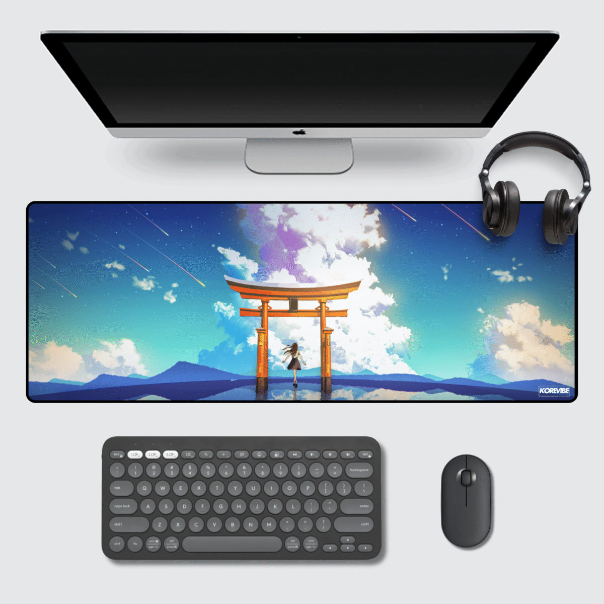 Japanese Shrine Gaming Mouse Pad 80×33 cm – XL extended desk mat featuring Japanese shrine and night sky reflection art.