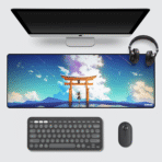 Japanese Shrine Gaming Mouse Pad 80×33 cm – XL extended desk mat featuring Japanese shrine and night sky reflection art.