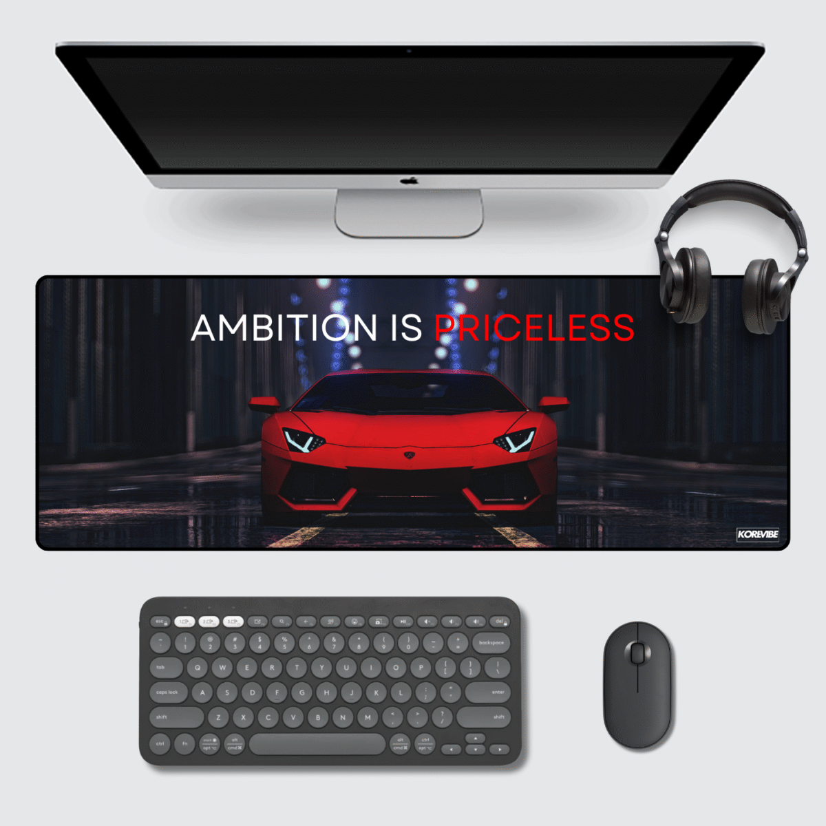 Ambition is Priceless Lamborghini Aventador Gaming Mouse Pad 80×33 cm – XL extended racing desk mat with supercar art.