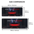 Ambition is Priceless Lamborghini Aventador Gaming Mouse Pad size comparison – available in 60×30 cm and 80×33 cm options.
