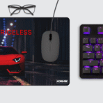 Ambition is Priceless Lamborghini Aventador Gaming Mouse Pad on desktop – luxury car-themed setup for gamers and professionals.