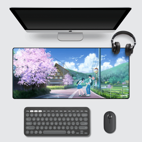 Anime gaming mouse pad 60×30 cm – large extended desk mat with cherry blossom art for PC and office setups.