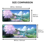 Anime gaming mouse pad size comparison between 60×30 cm and 80×33 cm – extended desk mat options.