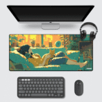 Anime Girl Gaming Mouse Pad 60×30 cm – extended Lofi Girl desk mat with cozy anime girl and cat art.