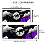 Luffy Gear 5 Mouse Pad size comparison – available in 60×30 cm and 80×33 cm sizes, 3mm thick.