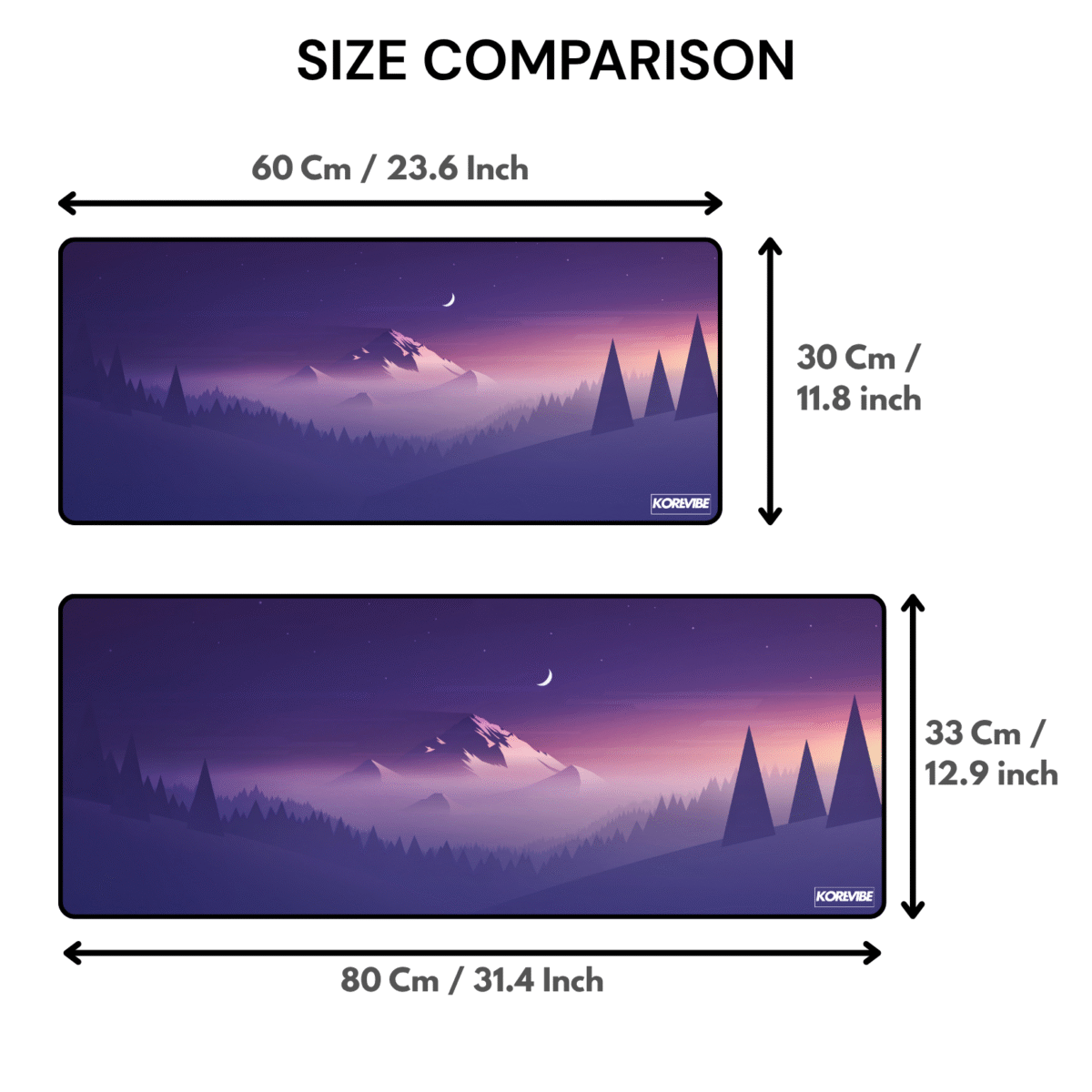 Minimalist gaming mouse pad size comparison between 60×30 cm and 80×33 cm – extended desk mat options.