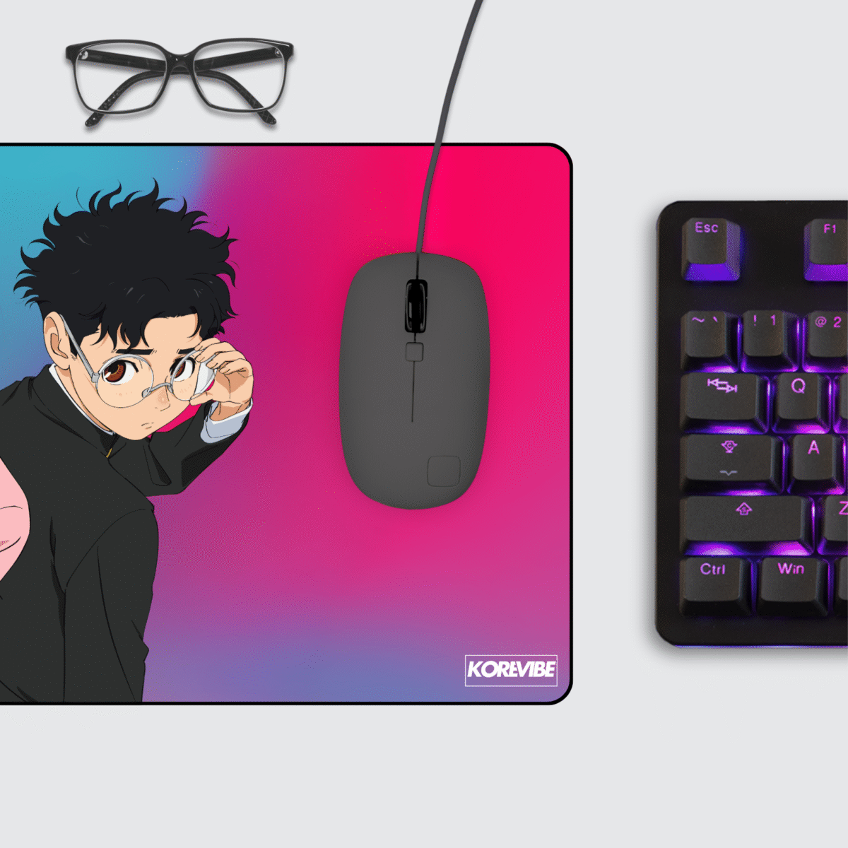 Close-up of Momo and Okarun Dandadan Gaming Mouse Pad surface texture and stitched edges – durable anime mouse pad design