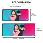 Momo and Okarun Dandadan Gaming Mouse Pad size comparison – 60 × 30 cm vs 80 × 33 cm extended desk mats