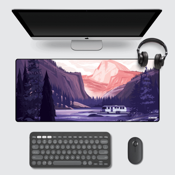 Mountain Landscape Gaming Mouse Pad 60×30 cm – serene mountain scene with soft sky and natural tones.