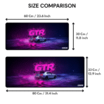 Nissan GTR Gaming Mouse Pad size comparison – available in 60×30 cm and 80×33 cm sizes, 3 mm thick