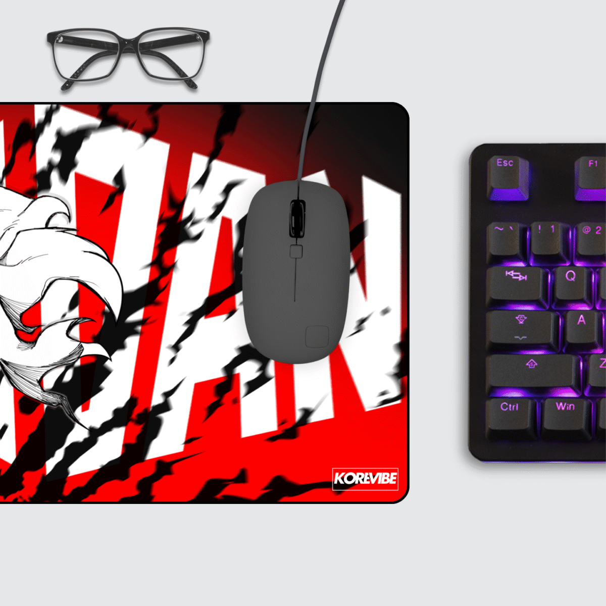 Okarun Dandadan Gaming Mouse Pad on desktop gaming setup with keyboard and mouse