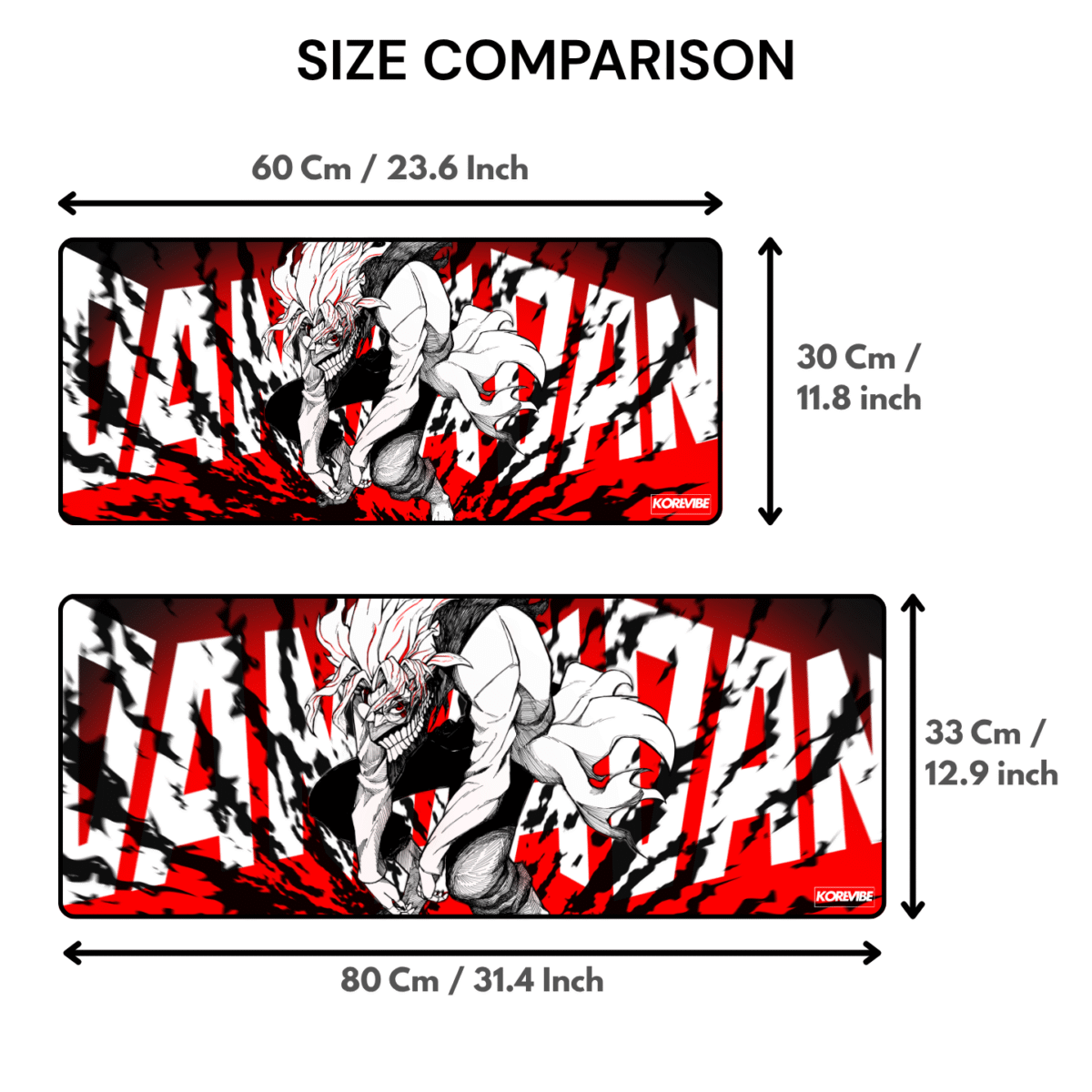 Okarun Dandadan Gaming Mouse Pad size comparison – 60×30 cm vs 80×33 cm desk mats