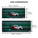 Porsche 911 GT3 Racing Gaming Mouse Pad size comparison β available in 60Γ30 cm and 80Γ33 cm sizes.