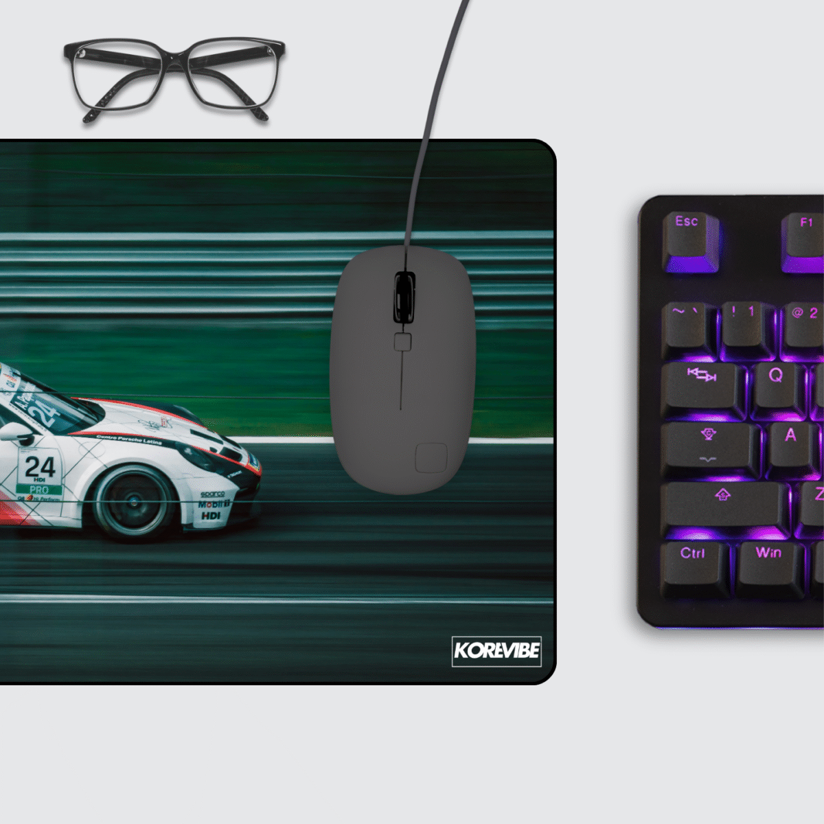 Porsche 911 GT3 Racing Gaming Mouse Pad on desktop – extended non-slip mat for gamers and professionals.
