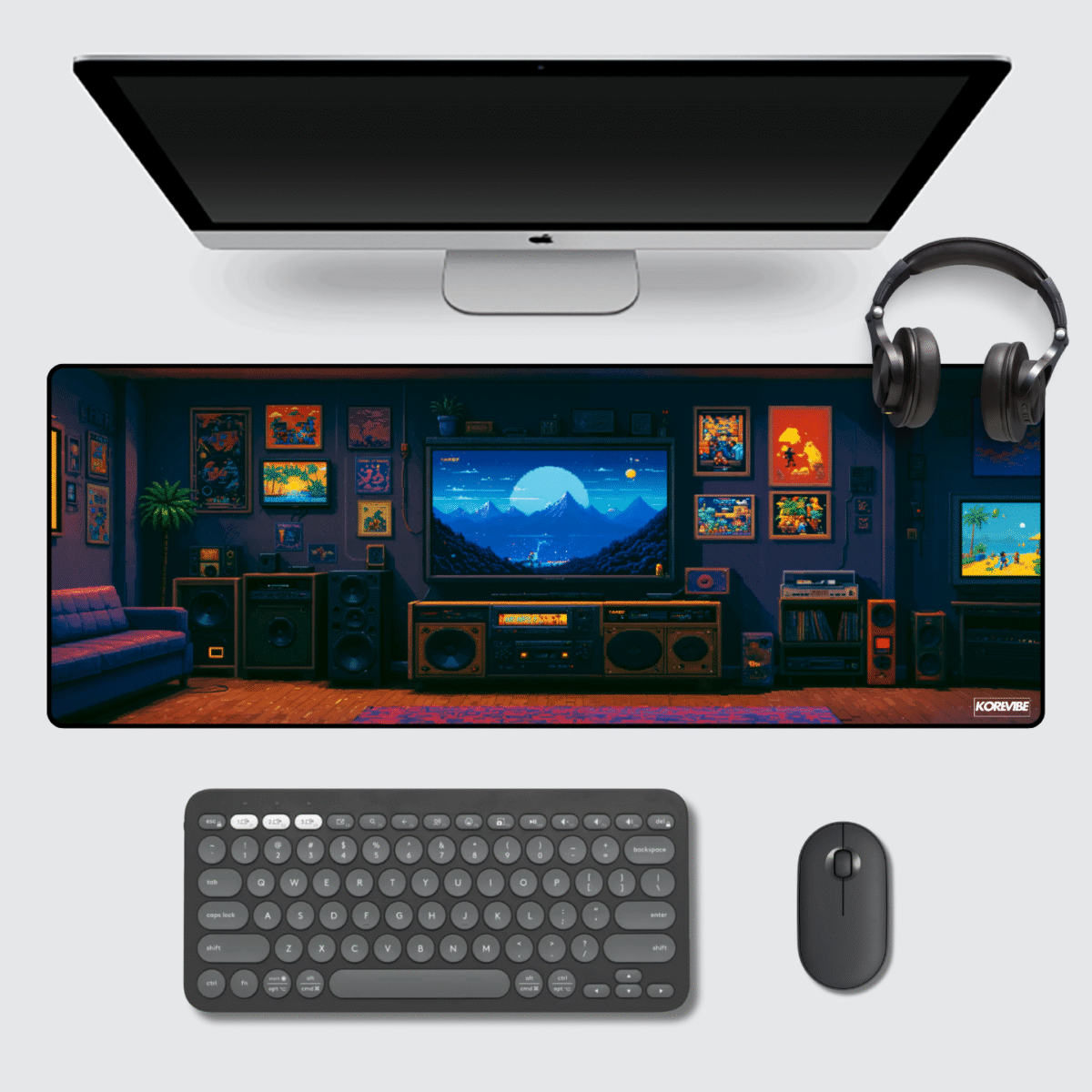 Retro Game Room Gaming Mouse Pad 80×33 cm – extended 3 mm thick non-slip lo-fi gaming desk mat.