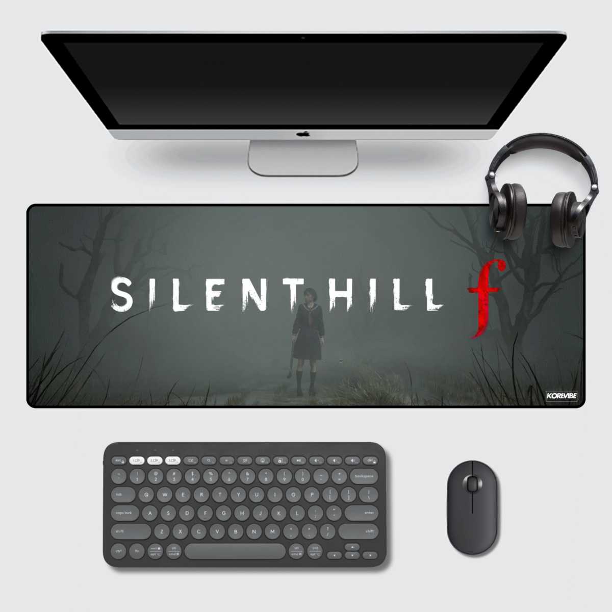 Extra-large 80×33 cm Silent Hill F gaming mouse pad – non-slip extended desk mat with dark horror design for gamers.