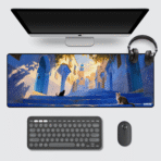 Sun-Drenched Blue City Gaming Mouse Pad 80×33 cm – extended 3 mm thick non-slip travel-inspired desk mat
