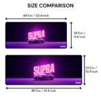 Toyota Supra Gaming Mouse Pad size comparison – available in 60×30 cm and 80×33 cm sizes, 3 mm thick.